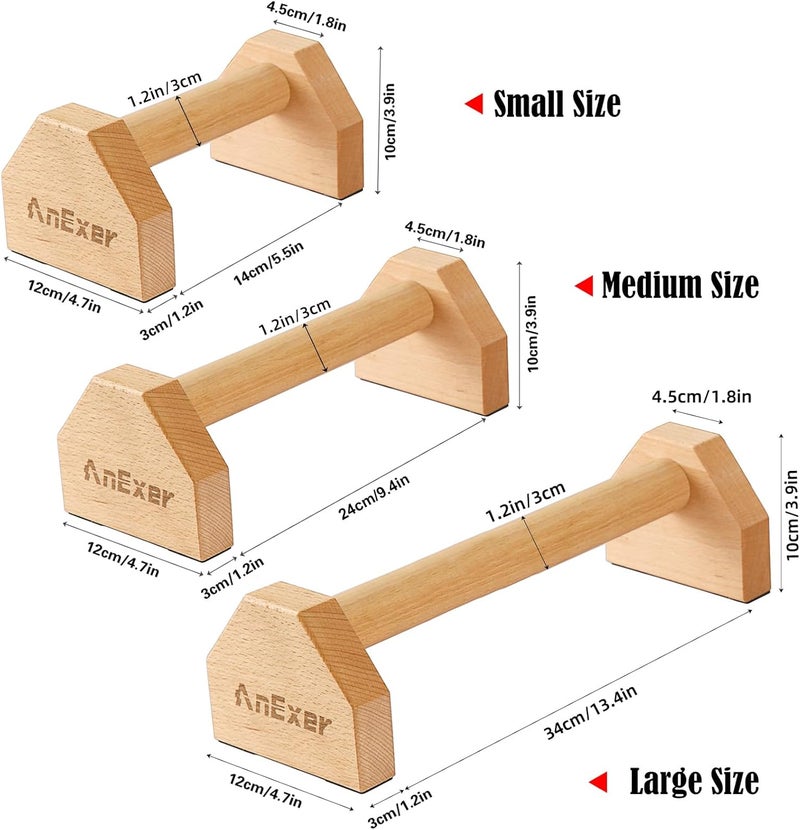AnExer Push Up Stands, Handstand Parallettes Bars, Solid Wood Push Up Bars with Non-Slip Mat Push up Handles for Floor Exercise Home Workout Equipment for Men & Women Strength Training - Image 3